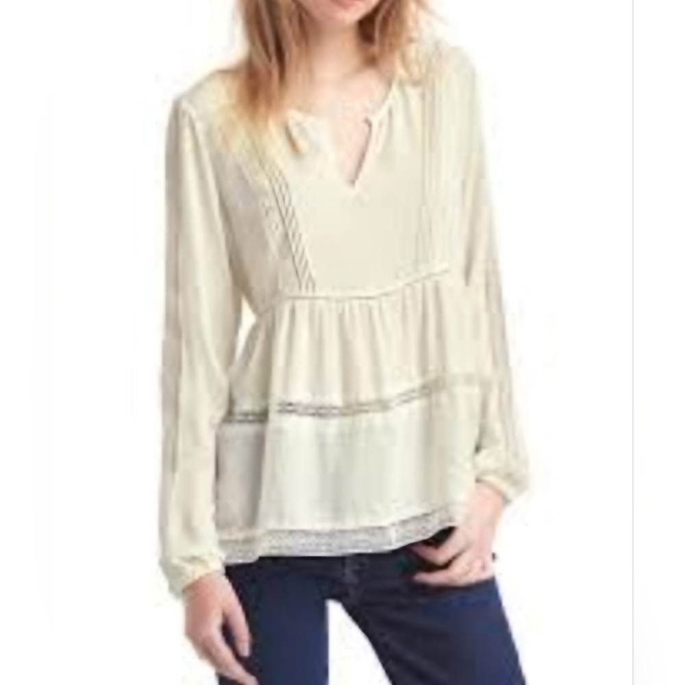 GAP Ivory Long-sleeve Peasant Blouse, Size S